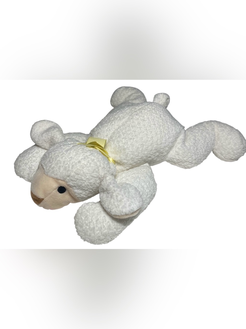 Ty 1996 Pillow Pals Baba White Lamb Sheep 13" Plush Yellow Ribbon - NO PAPER TAG
